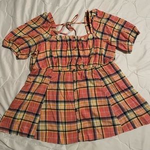 Babydoll Rayon Slub Puff Sleeve Top